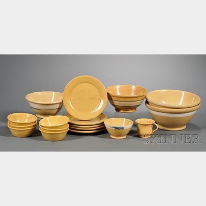 Seventeen Yellowware Pottery Items