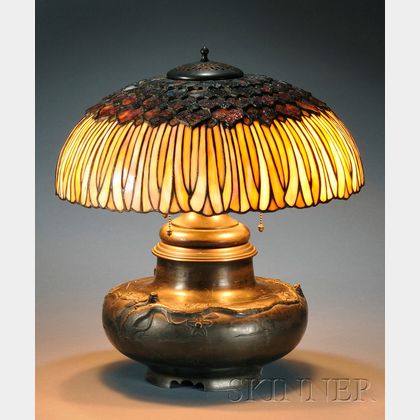 Mosaic Slag Glass and Bronze Table Lamp