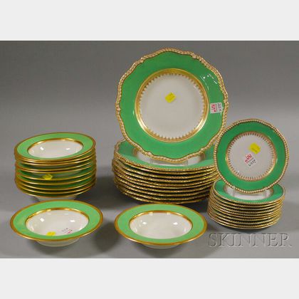 Three Sets of Gilt Green-banded Porcelain Tableware