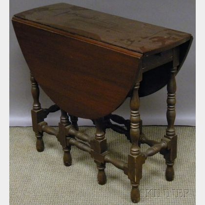 William & Mary-style Mahogany Drop-leaf Gate-leg Table with End Drawer. 