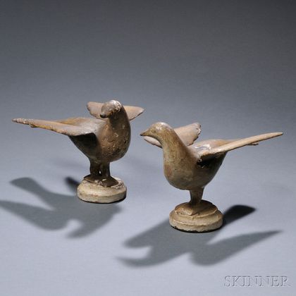 Pair of Painted Cast Iron Dove Figures