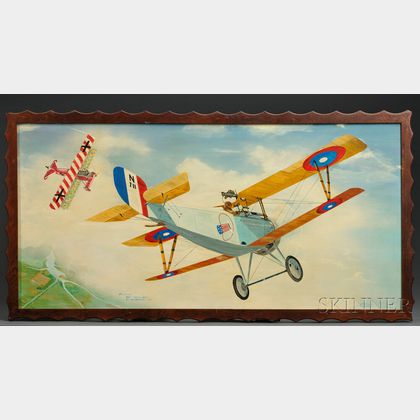 Oil on Canvas Painting of a WWI Dogfight