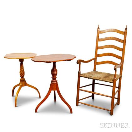 Two Federal Candlestands and a Ladder-back Armchair