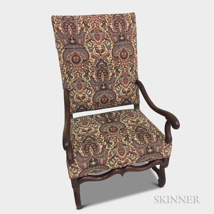 Continental Baroque-style Upholstered Walnut Armchair