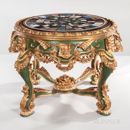 Empire-style Polychrome-painted Center Table with Specimen Marble Top