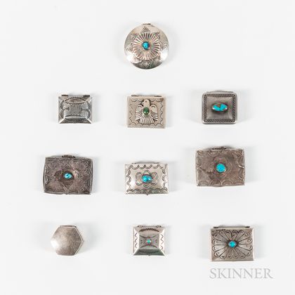 Ten Small Navajo Silver Boxes