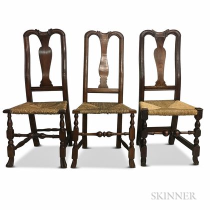 Three Queen Anne Turned Maple Side Chairs