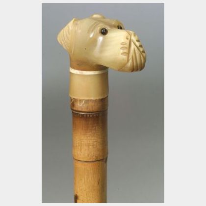 Carved Horn Dog-headed Walking Stick