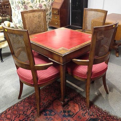 Georgian-style Inlaid Mahogany Table and Four Chairs. Estimate $100-150