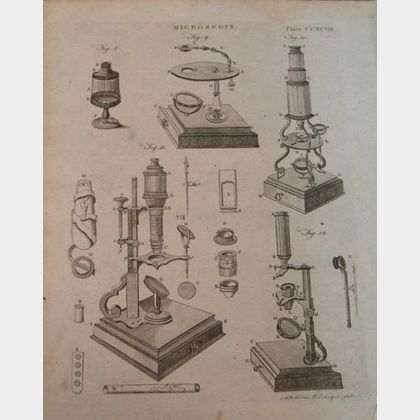 Four Engraved Microscopy Book Plates
