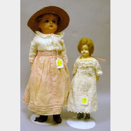 Two German Papier-mache Shoulder Head Dolls