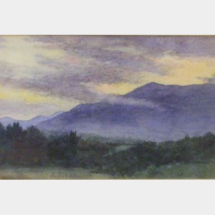 Gilt Oak Framed Watercolor of a New England Mountain Landscape