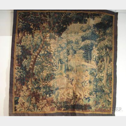 Flemish Verdure Wool Tapestry Panel Fragment