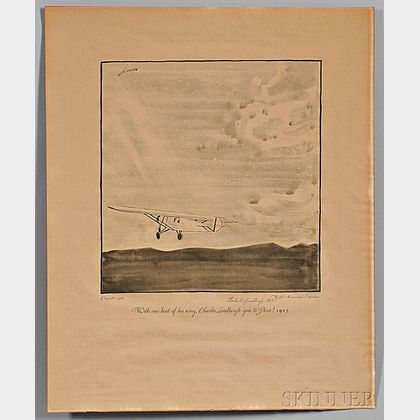 Flights: Unforgettable Exploits of the Air , Seven Prints, by Frank Lemon (1890-1943) Five Signed by Aviators.