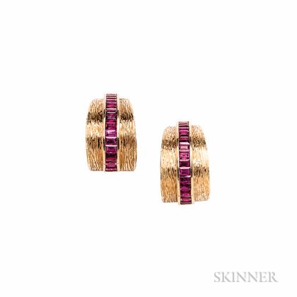 14kt Gold and Ruby Earclips