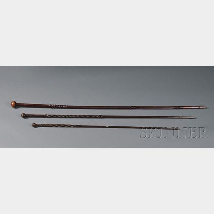 Three South African Carved Wood Staffs