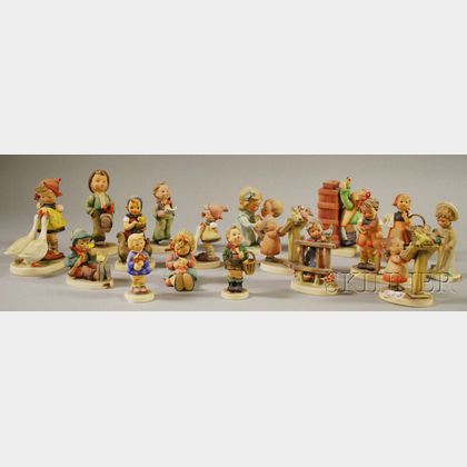 Seventeen Assorted Hummel and Goebel Ceramic Figures and Figural Groups