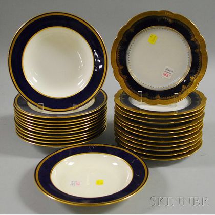 Two Sets of Gilt and Cobalt-decorated Ceramic Plates