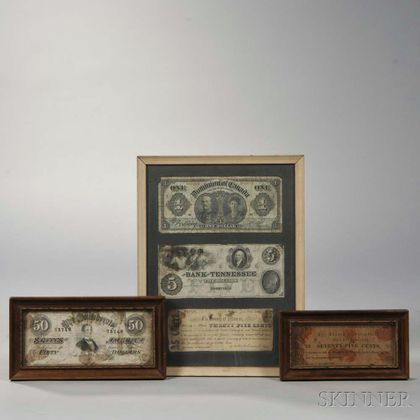 Five Framed Pieces of U.S. and Canadian Currency