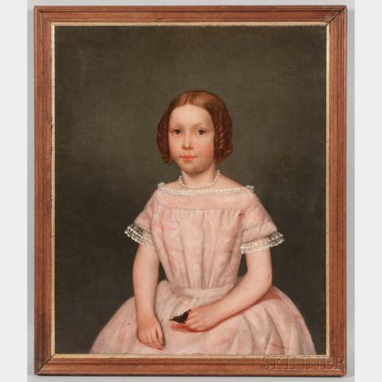 American School, 19th Century Portrait of a Girl with a Butterfly.