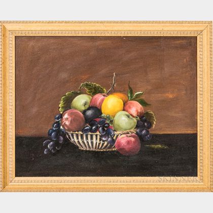 American School, 20th Century Still Life with a Basket of Fruit