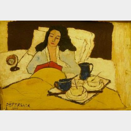 Framed Oil of Woman in Bed