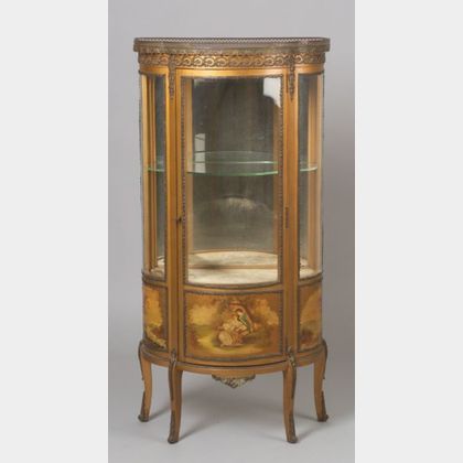 Louis XV Vernis Martin Style Gilt-metal Mounted Serpentine Mirrored Display Cabinet. 