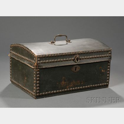 Rosewood and Brass Box and a Small Dome-top Trunk