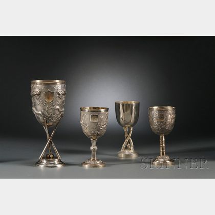 Four Chinese Export Silver Goblets