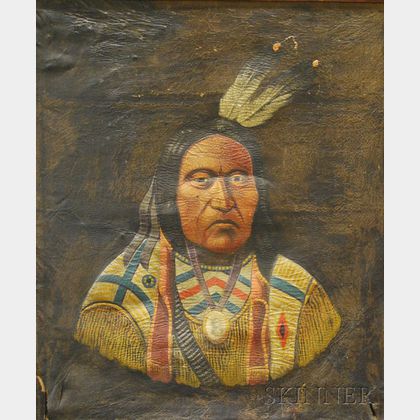 19th/20th Century American School Oil on Canvas Portrait of an American Indian