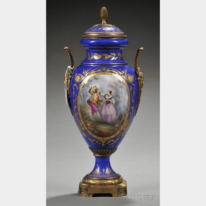 "Sevres"-style Bronze-mounted Vase and Cover