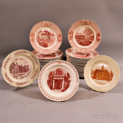 Approximately Forty-six Royal Cauldon Red Transfer-decorated "Phillips Exeter Academy" Dinner Plates. Estimate $250-350