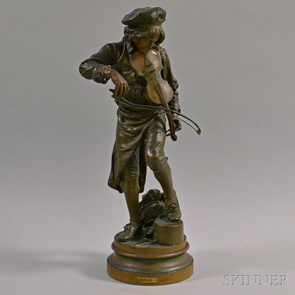 Bronzed Cast Metal Sculpture of a Violin Player