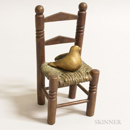 Bronze Slat-back Side Chair with a Bird