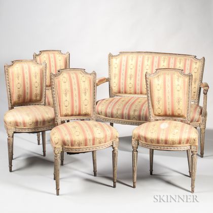 Louis XVI Five-piece Painted and Gilded Beechwood Suite of Seating Furniture