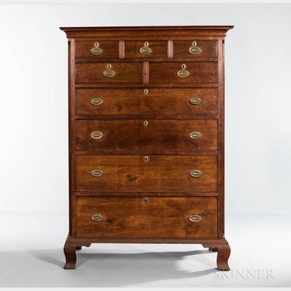 Carved Walnut Tall Chest of Drawers