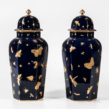 Pair of English Porcelain Vases and Covers