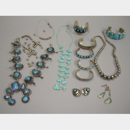 Eleven Southwestern Silver and Turquoise Items