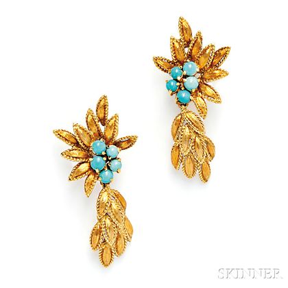 18kt Gold and Turquoise Earpendants