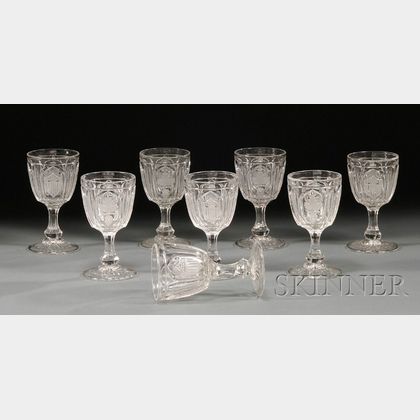 Eight Colorless Pressed Pattern Glass Goblets