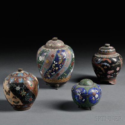 Four Cloisonne Covered Jars