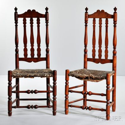 Pair of Red-stained Maple Bannister-back Side Chairs