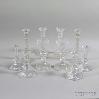 Set of Four Val St. Lambert Crystal Candlesticks and Three Other Pairs