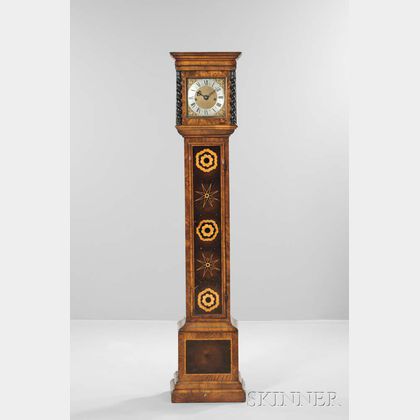 Marquetry Miniature Burl Walnut Longcase Clock