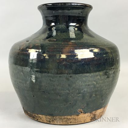 Mottled Black-glazed Stoneware Water Pot