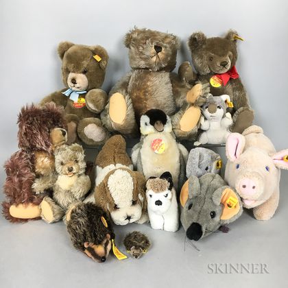 Fourteen Mostly Steiff Teddy Bears and Stuffed Animals. Estimate $200-300