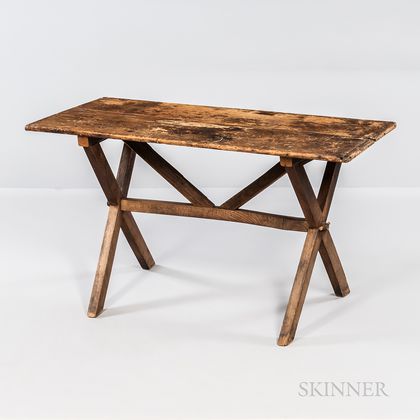 Small Pine and Oak Sawbuck Table