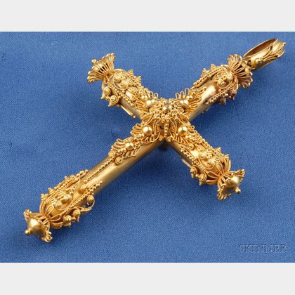 Antique Gilt Cannetille Pendant Cross