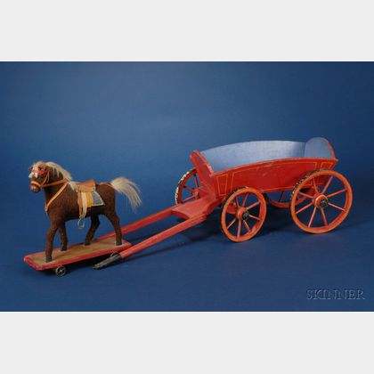 Pony Pull-Toy and Two Painted Wood Wagons
