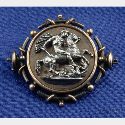 Antique Etruscan Revival Gilt Silver Brooch